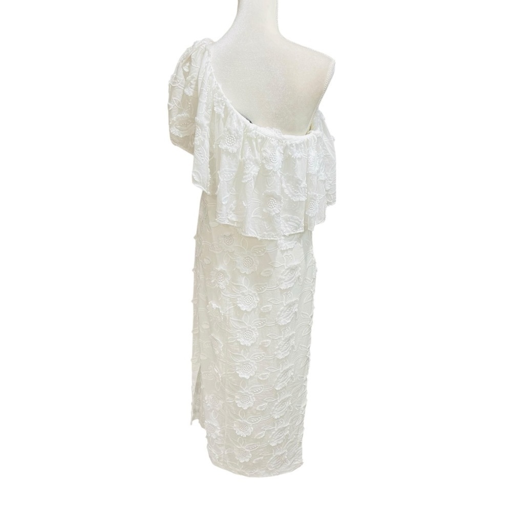 Abbey Glass Sutton Lace 3D Floral Ruffle One Shoulder Midi Dress White NWT $185 - Picture 7 of 14